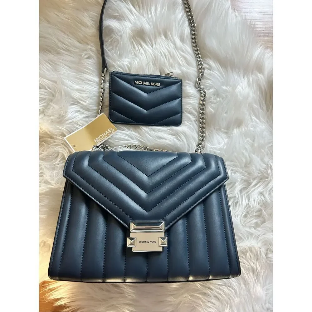 Michael Kors blue Whitney Medium Quilted Shoulder Bag nwt